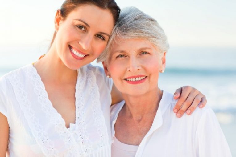 Smiling daughter with her mother